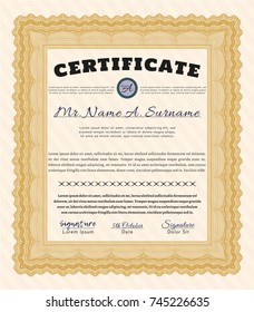 Orange Certificate of achievement. Customizable, Easy to edit and change colors. With guilloche pattern. Cordial design. 