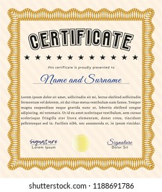 Orange Certificate of achievement. Detailed. With background. Lovely design. 