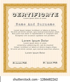 Orange Certificate of achievement. Detailed. With background. Excellent design. 