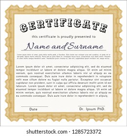 Orange Certificate of achievement. Detailed. With complex background. Lovely design. 