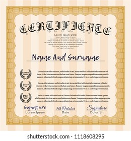 Orange Certificate of achievement. Detailed. With great quality guilloche pattern. Superior design. 