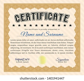 Orange Certificate of achievement. Detailed. With linear background. Nice design. 