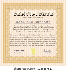 Orange Certificate of achievement. Detailed. With quality background. Excellent design. 