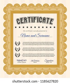 Orange Certificate of achievement. Easy to print. Nice design. Vector illustration. 