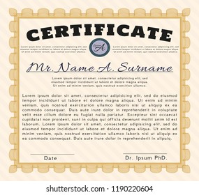 Orange Certificate of achievement. Easy to print. Modern design. Vector illustration. 