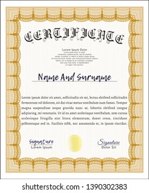Orange Certificate of achievement. Easy to print. Customizable, Easy to edit and change colors. Money design. 