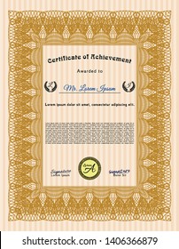 Orange Certificate of achievement. Easy to print. Vector illustration. Modern design. 