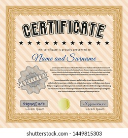 Orange Certificate of achievement. Easy to print. Perfect design. Detailed. 