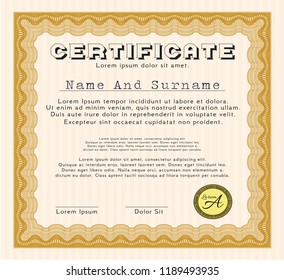 Orange Certificate of achievement. Elegant design. With background. Customizable, Easy to edit and change colors. 