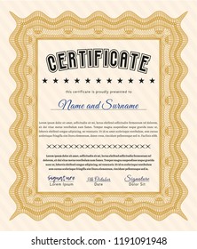 Orange Certificate of achievement. Elegant design. Customizable, Easy to edit and change colors. With guilloche pattern. 