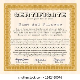Orange Certificate of achievement. Elegant design. Detailed. With background. 