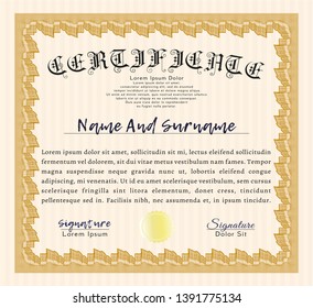 Orange Certificate of achievement. Elegant design. Customizable, Easy to edit and change colors. Easy to print. 