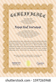 Orange Certificate of achievement. Elegant design. With complex linear background. Customizable, Easy to edit and change colors. 