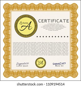  Orange Certificate of achievement. Excellent design. Printer friendly. Detailed. 