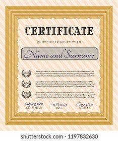 Orange Certificate of achievement. Good design. Detailed. With complex background. 