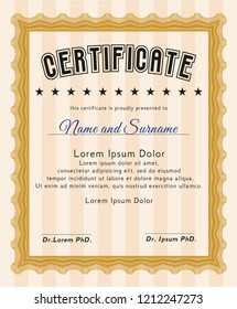 Orange Certificate of achievement. With great quality guilloche pattern. Vector illustration. Sophisticated design. 