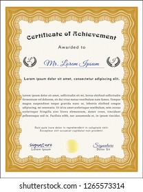 Orange Certificate of achievement. With great quality guilloche pattern. Sophisticated design. Detailed. 