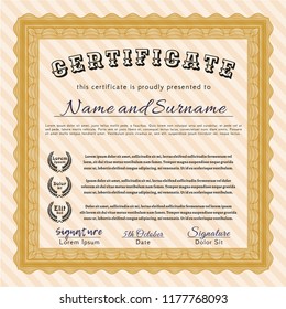 Orange Certificate of achievement. With guilloche pattern. Customizable, Easy to edit and change colors. Excellent design. 