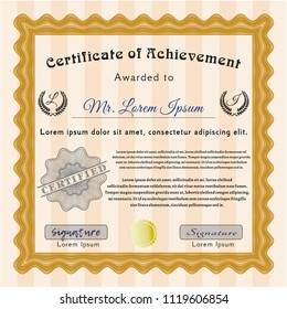 Orange Certificate of achievement. With linear background. Customizable, Easy to edit and change colors. Cordial design. 