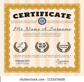 Orange Certificate of achievement. With linear background. Customizable, Easy to edit and change colors. Elegant design. 