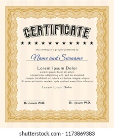 Orange Certificate of achievement. With linear background. Vector illustration. Money design. 