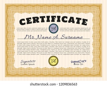 Orange Certificate of achievement. With linear background. Vector illustration. Beauty design. 