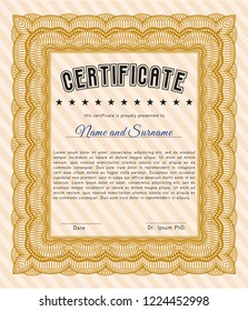 Orange Certificate of achievement. With linear background. Elegant design. Detailed. 