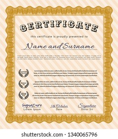 Orange Certificate of achievement. With linear background. Detailed. Retro design. 