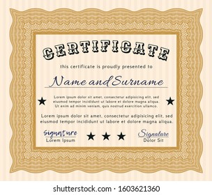 Orange Certificate of achievement. With linear background. Customizable, Easy to edit and change colors. Retro design. 