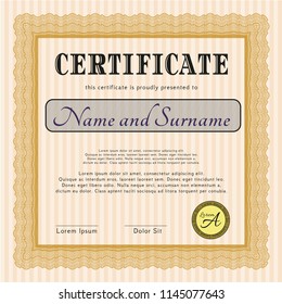 Orange Certificate of achievement. Lovely design. Customizable, Easy to edit and change colors. With great quality guilloche pattern. 
