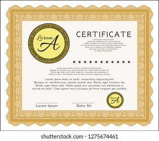 Orange Certificate of achievement. Modern design. Vector illustration. With background. 