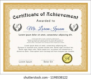 Orange Certificate of achievement. Money Pattern design. Printer friendly. Detailed. 