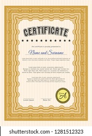 Orange Certificate of achievement. Money Pattern. Customizable, Easy to edit and change colors. With quality background. 