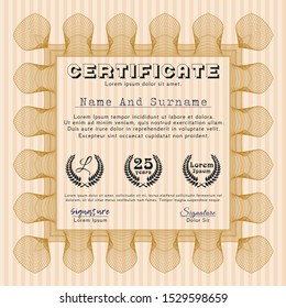 Orange Certificate of achievement. Money Pattern design. Detailed. With complex background. 
