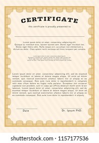 Orange Certificate of achievement. Nice design. Vector illustration. Easy to print. 