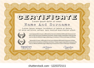 Orange Certificate of achievement. Nice design. Vector illustration. With complex background. 