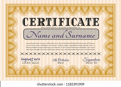 Orange Certificate of achievement. Perfect design. With complex linear background. Customizable, Easy to edit and change colors. 