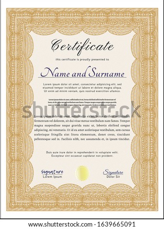Orange Certificate of achievement. Perfect design. With complex background. Customizable, Easy to edit and change colors. 