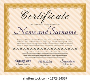 Orange Certificate of achievement. Printer friendly. Money Pattern. Customizable, Easy to edit and change colors. 