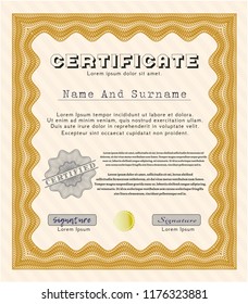 Orange Certificate of achievement. Printer friendly. Detailed. Superior design. 