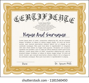 Orange Certificate of achievement. Printer friendly. Excellent design. Customizable, Easy to edit and change colors. 
