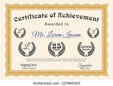 Orange Certificate of achievement. Printer friendly. Detailed. Modern design. 