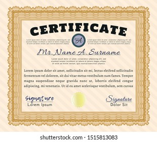 Orange Certificate of achievement. Printer friendly. Nice design. Vector illustration. 