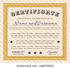 Orange Certificate of achievement. With quality background. Superior design. Detailed. 