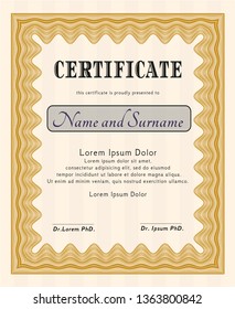 Orange Certificate of achievement. With quality background. Nice design. Detailed. 