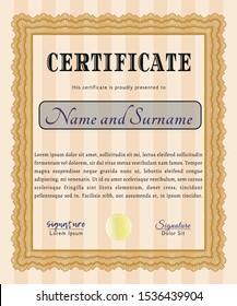 Orange Certificate of achievement. With quality background. Vector illustration. Excellent design. 