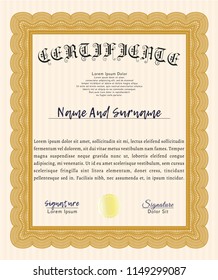 Orange Certificate of achievement template. Artistry design. With complex background. Customizable, Easy to edit and change colors. 