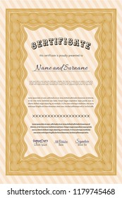 Orange Certificate of achievement template. With background. Perfect design. Detailed. 