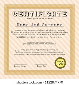 Orange Certificate of achievement template. With complex background. Customizable, Easy to edit and change colors. Retro design. 
