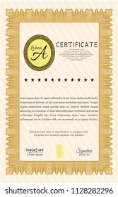 Orange Certificate of achievement template. Complex background. Vector illustration. Retro design. 